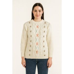 Vintage Chunky Hand-Knit Pastel Fisherman Sweater